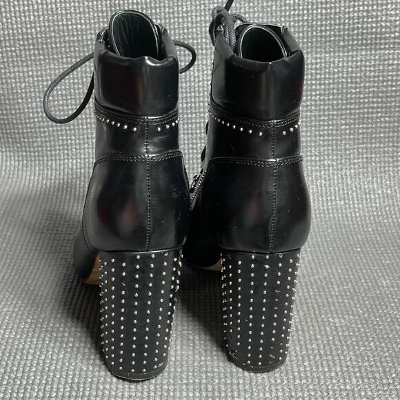 Sigerson Morrison Valora Studded Lace Up Block Heel Booties Womens Size 8B Black - Picture 7 of 15